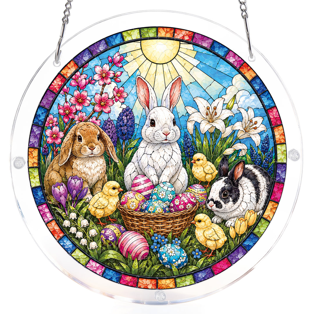 Acrylic Jigsaw Puzzle Suncatcher - Spring Bunny Garden