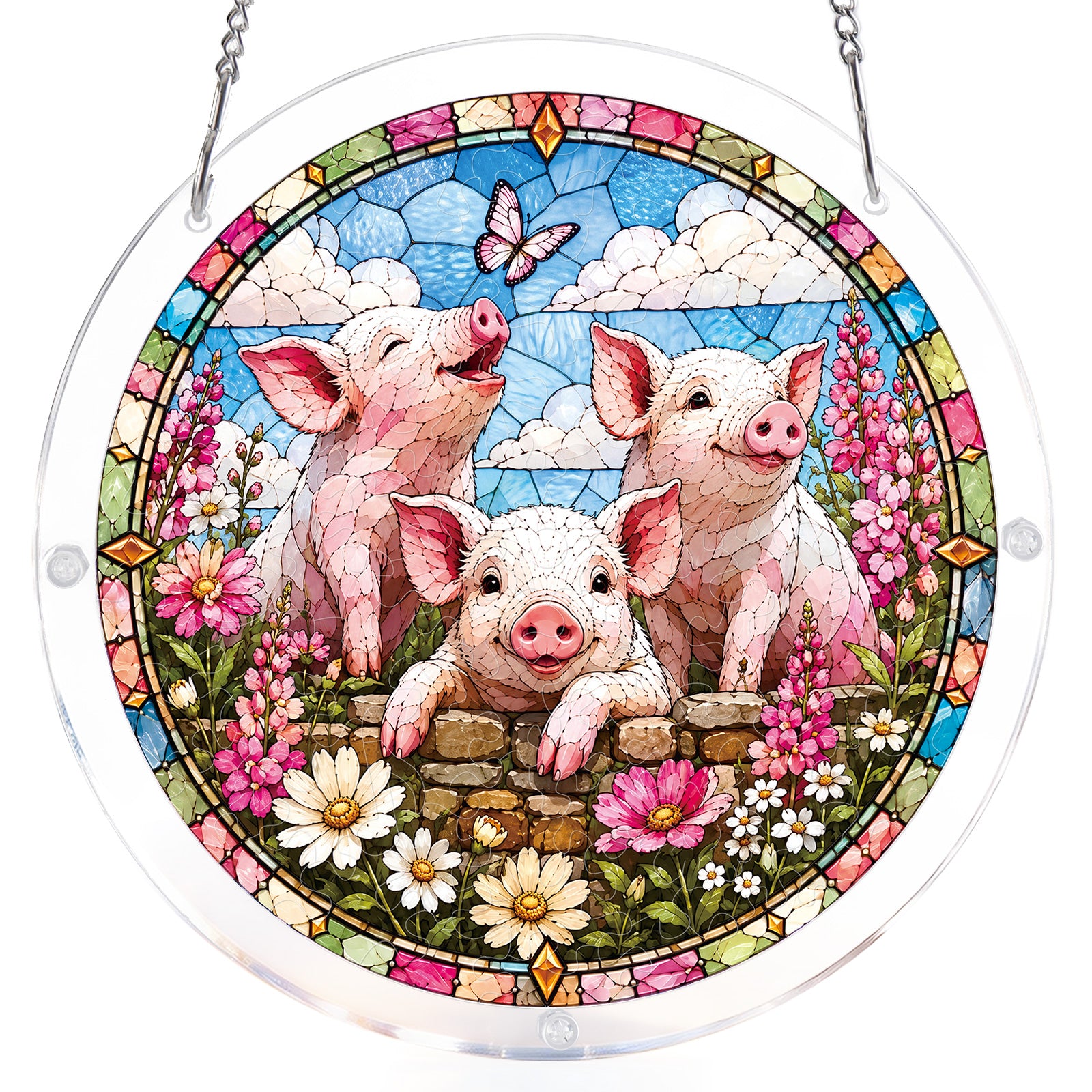Acrylic Jigsaw Puzzle Suncatcher - Meadow Piglets