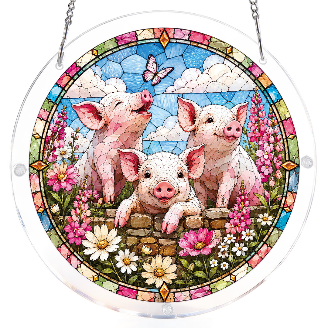 Acrylic Jigsaw Puzzle Suncatcher - Meadow Piglets
