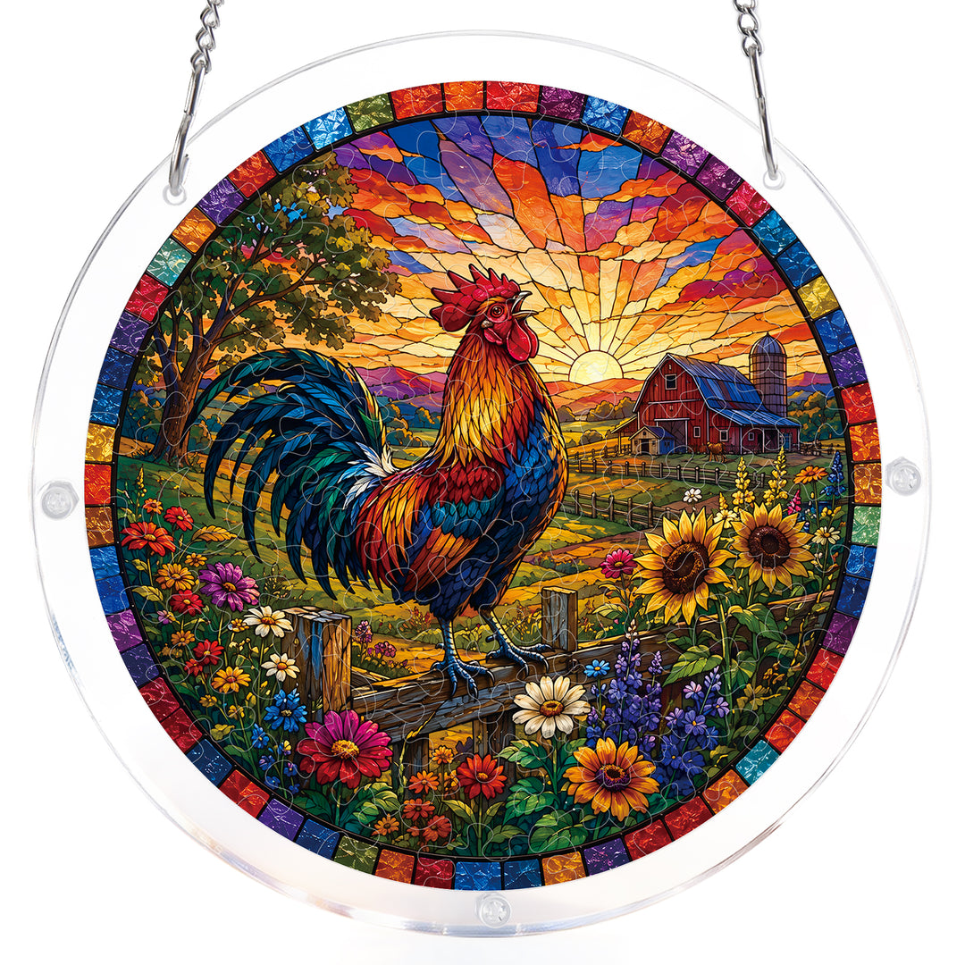 Acrylic Jigsaw Puzzle Suncatcher - Sunrise Rooster
