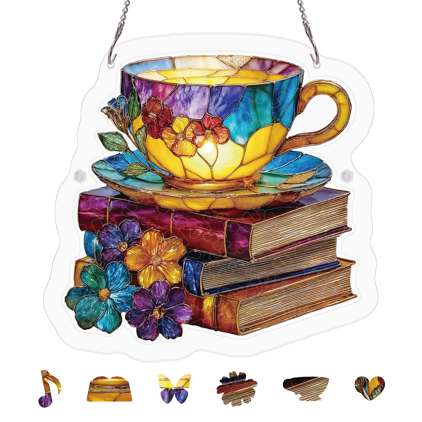 Acryl-Puzzle-Sonnenfänger – Strahlende Blüte Teetasse