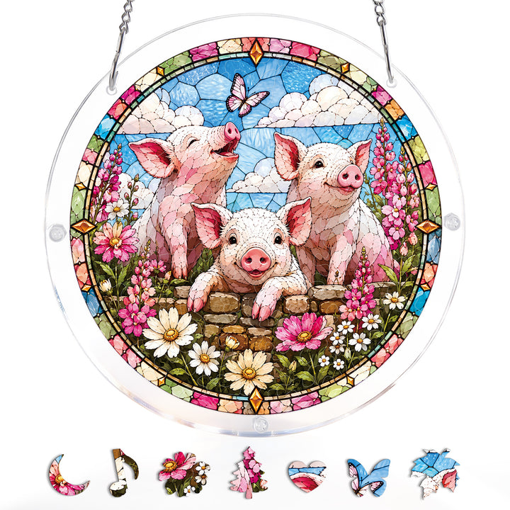 Acrylic Jigsaw Puzzle Suncatcher - Meadow Piglets