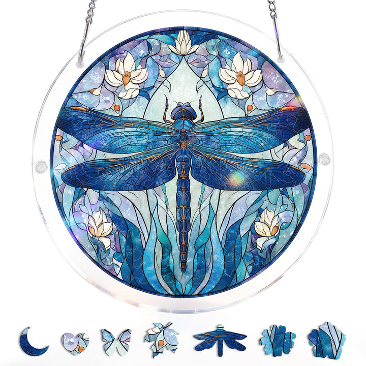 Acrylic Jigsaw Puzzle Suncatcher - Moonlit Dragonfly