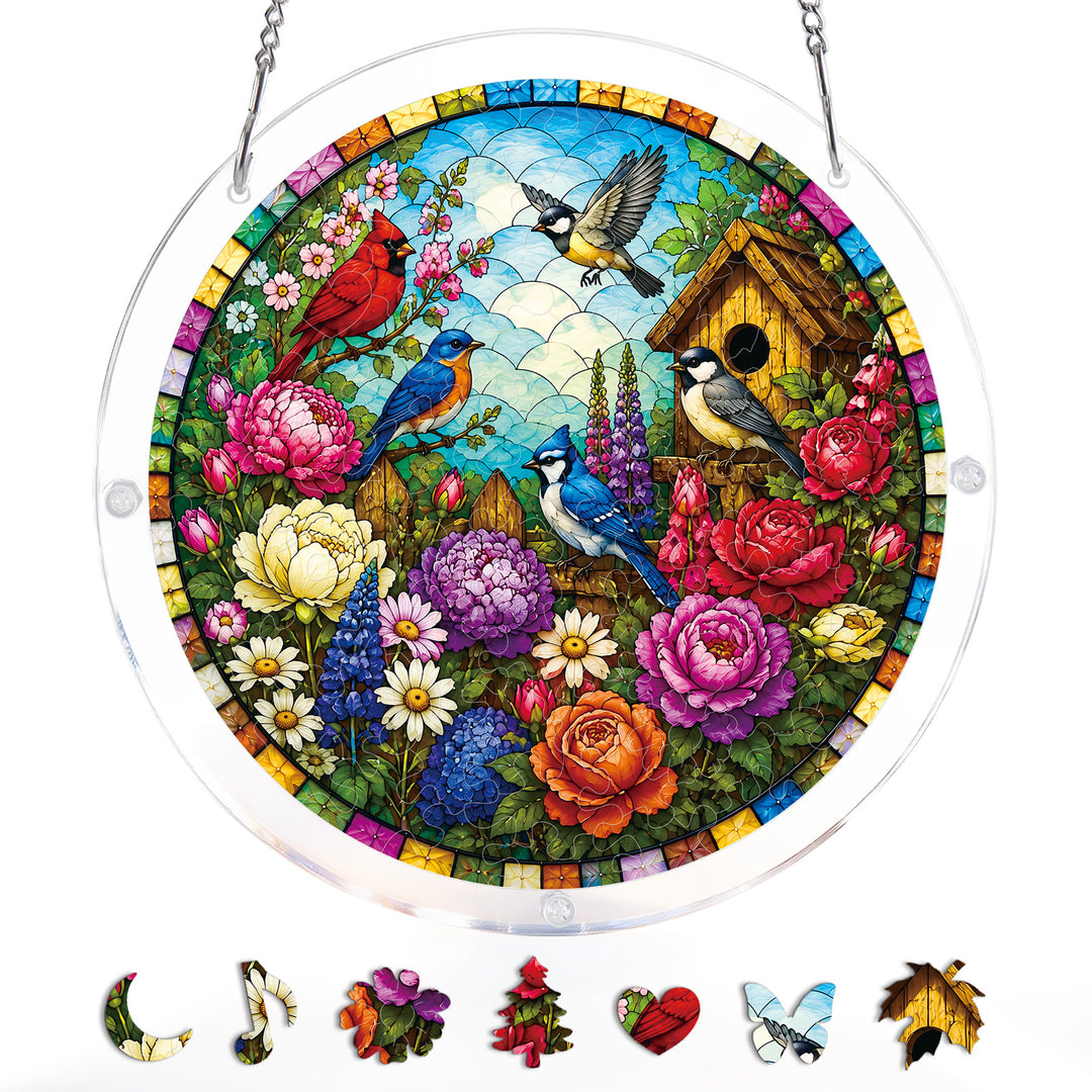 Acrylic Jigsaw Puzzle Suncatcher - Garden Songbirds