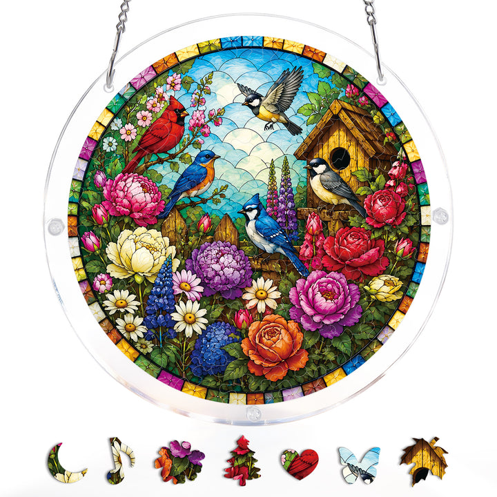 Acrylic Jigsaw Puzzle Suncatcher - Garden Songbirds