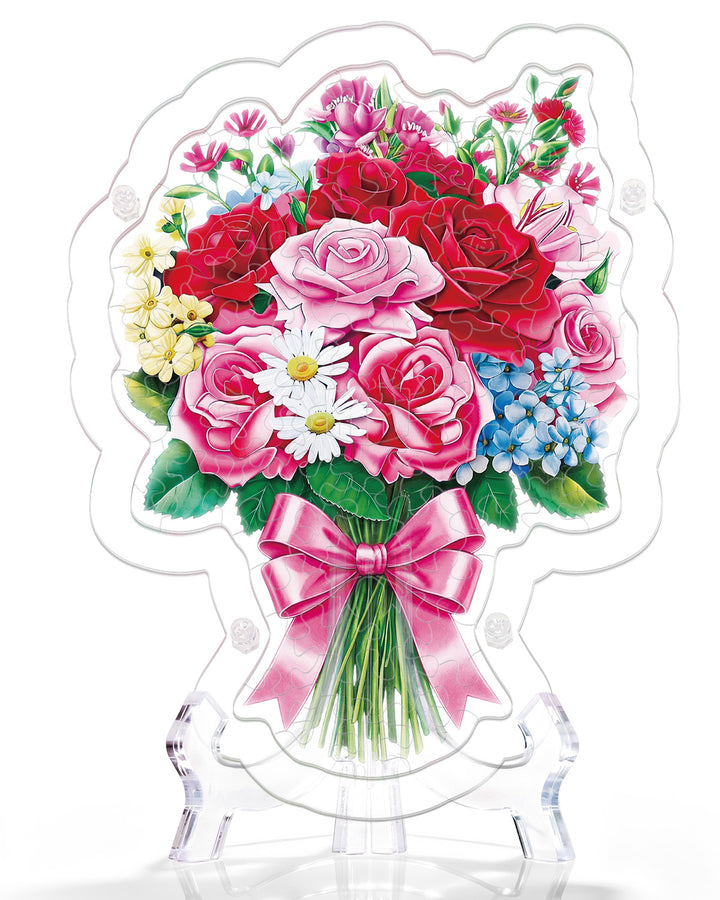 Acrylic Jigsaw Puzzle Suncatcher - Blooming Rose Bouquet