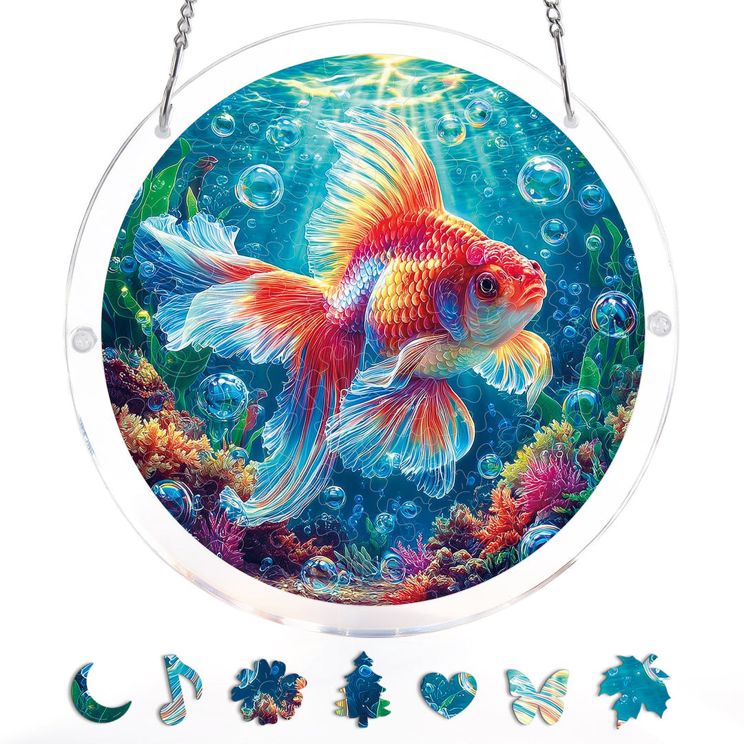 Acrylic Jigsaw Puzzle Suncatcher - Starflame Goldfish