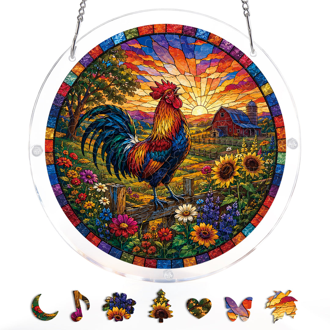 Acrylic Jigsaw Puzzle Suncatcher - Sunrise Rooster