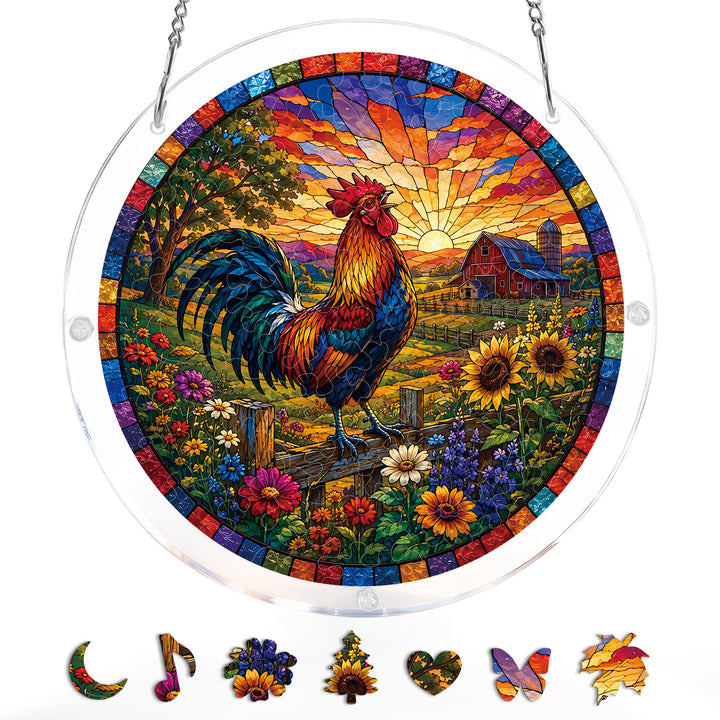 Acrylic Jigsaw Puzzle Suncatcher - Sunrise Rooster