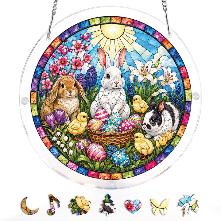 Acrylic Jigsaw Puzzle Suncatcher - Spring Bunny Garden
