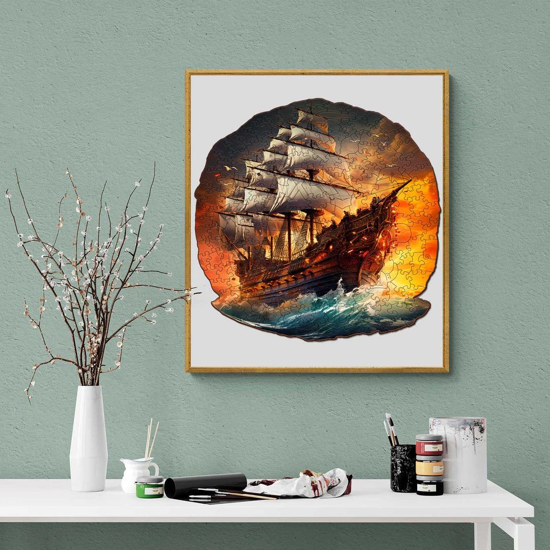 Sailboat At Sunse Wooden Jigsaw Puzzle