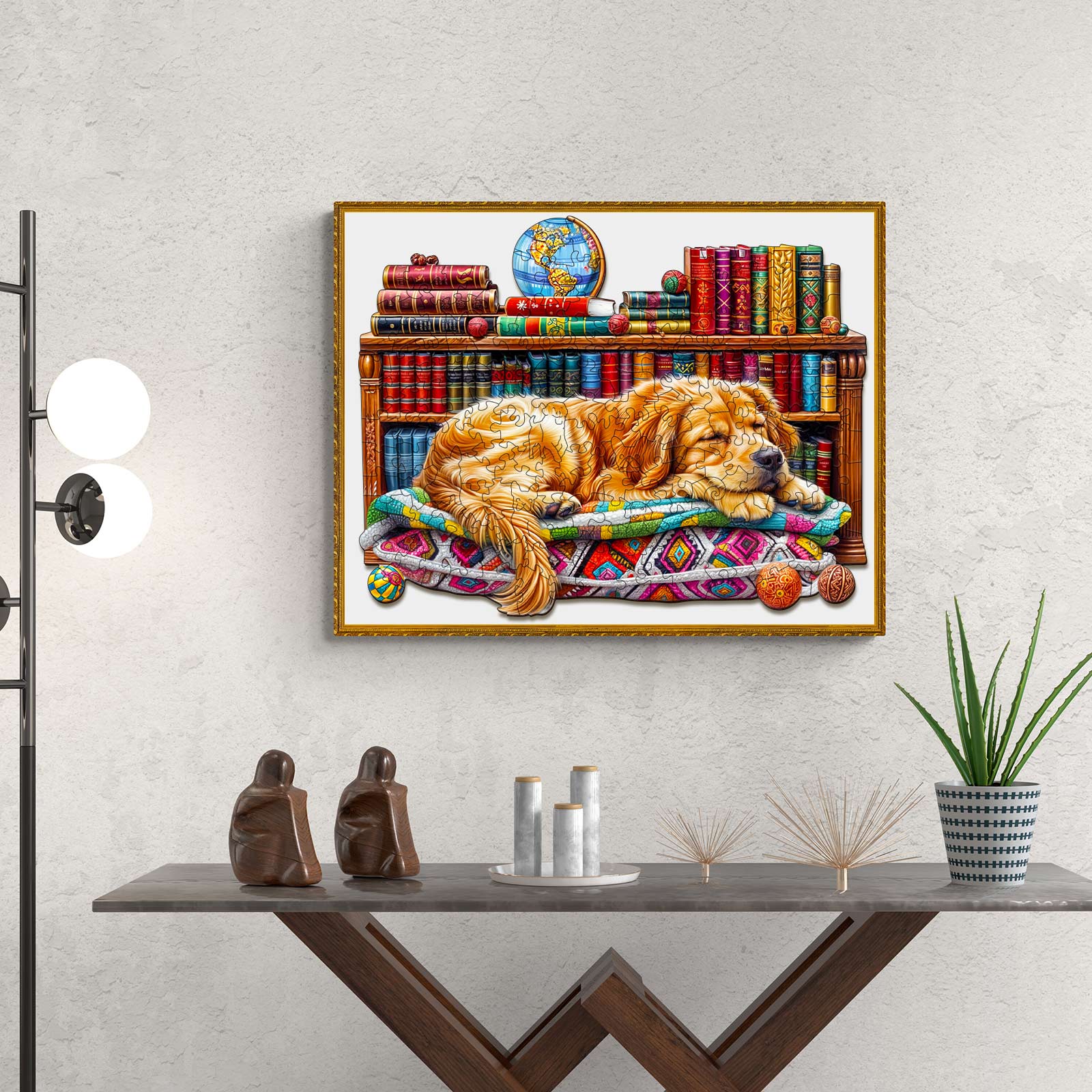 Sleeping Golden Retriever wooden jigsaw puzzle design, perfect for mind games and enhancing focus.