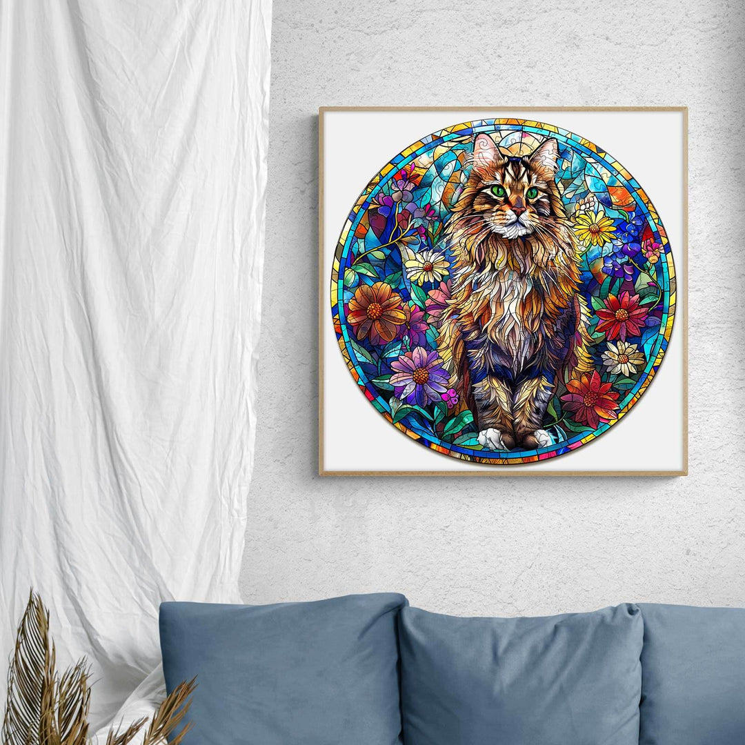 Stained Glass Maine Coon Wooden Jigsaw Puzzle