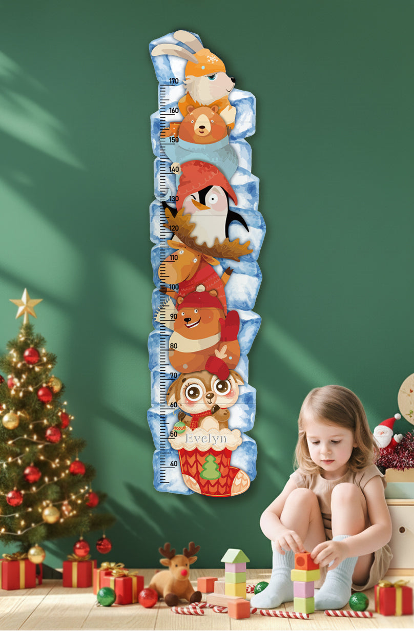 Personalized Wooden Winter Animal Growth Chart Ruler