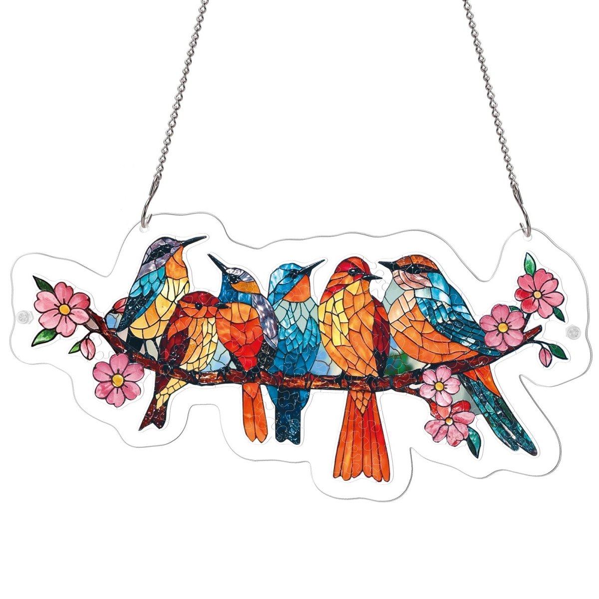 Attrape-soleil puzzle en acrylique - Oiseaux chanteurs en fleurs