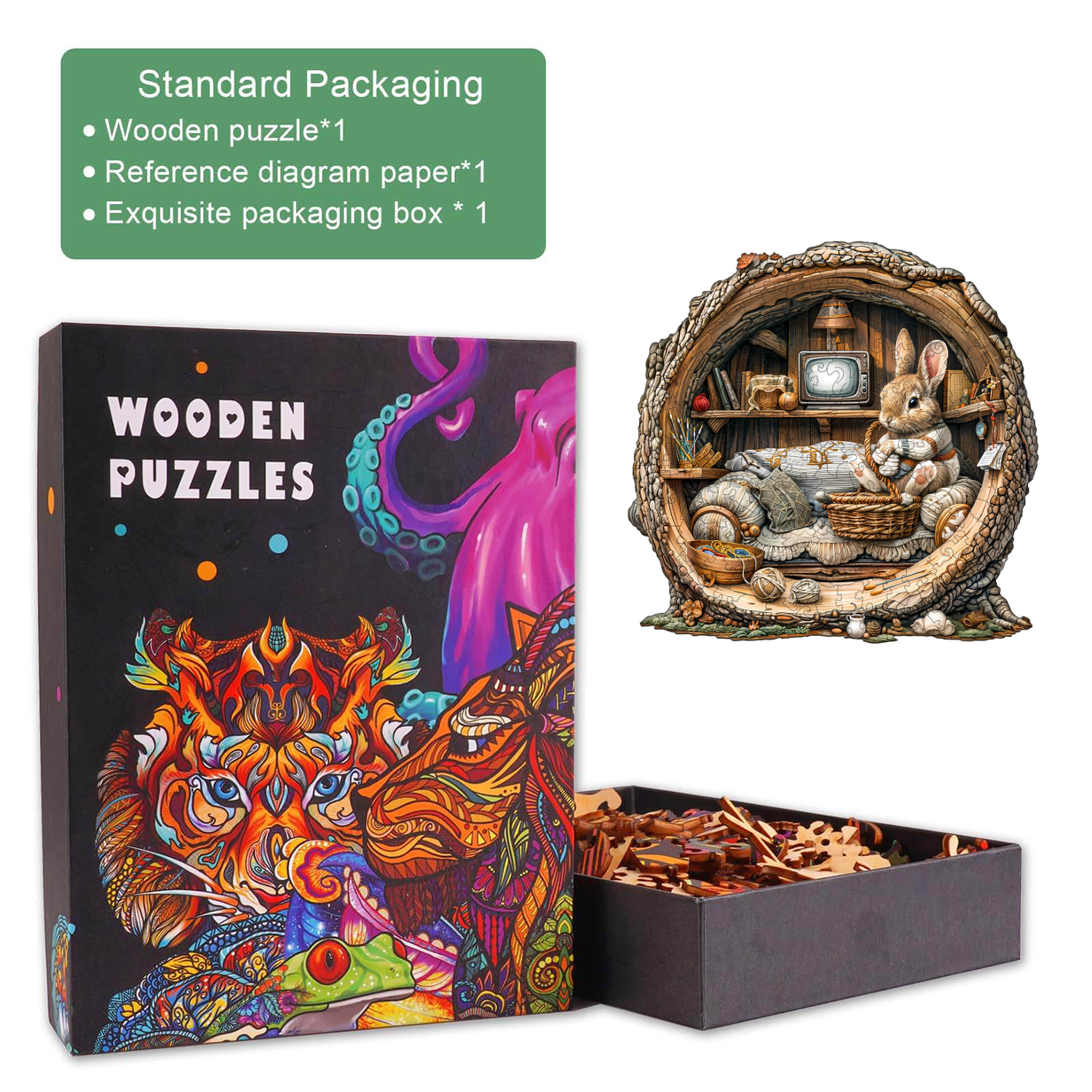Puzzle en bois Lapin du Trou d'Arbre