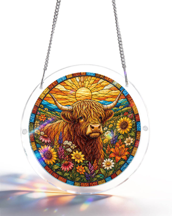 Acrylic Jigsaw Puzzle Suncatcher - Blooming Highland Cow