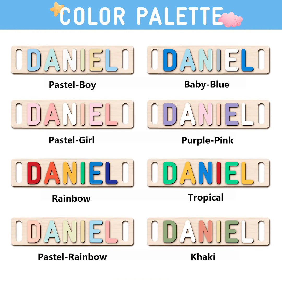 Personalised Wooden Baby Name Puzzle with Handle