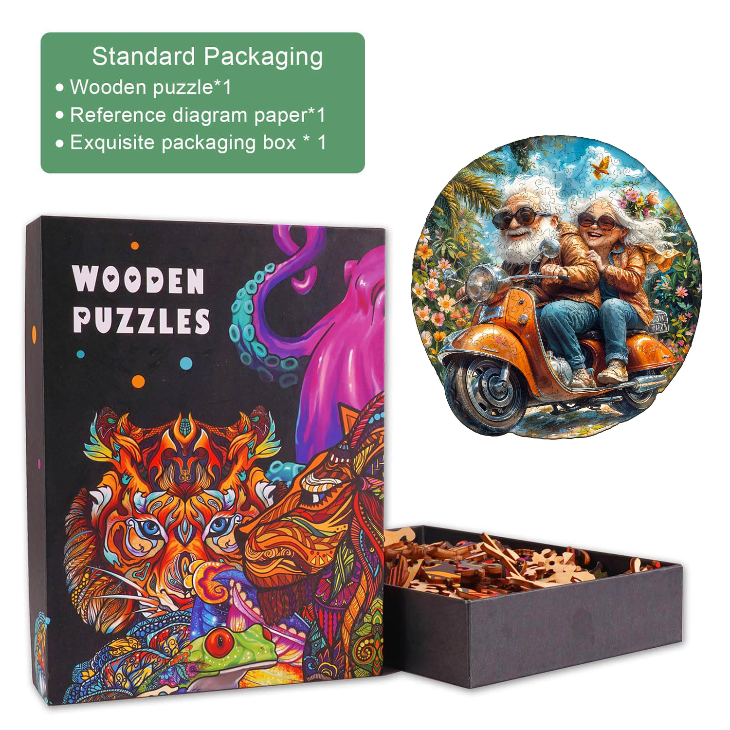 Motorrad Granny-2 Holz-Puzzlespiel