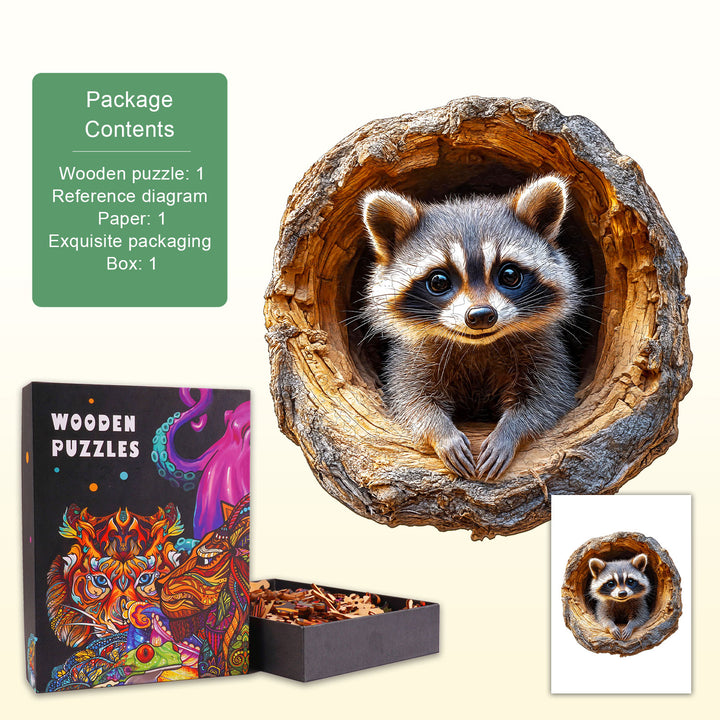 3D Tree Hole Raccoon-1 Wooden Jigsaw Puzzle