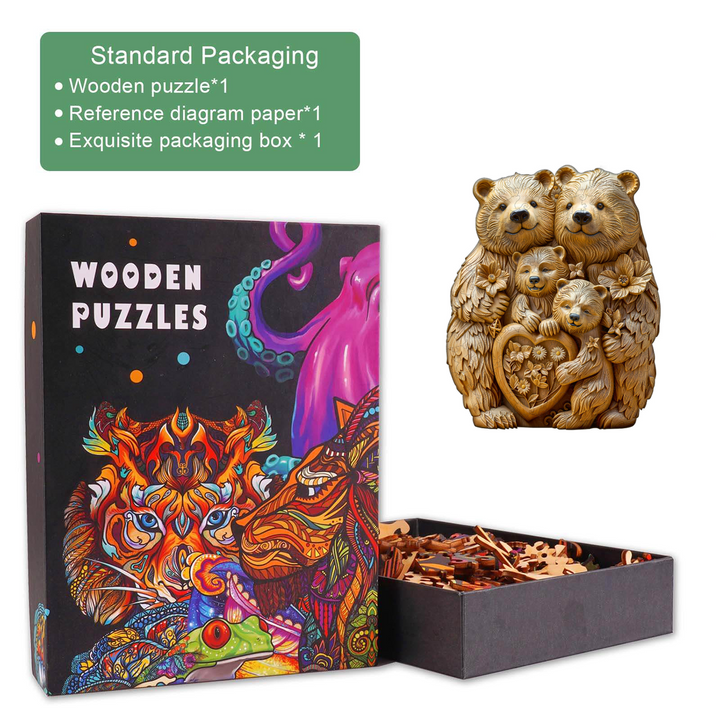 Woodcarve bear family Wooden Jigsaw Puzzle