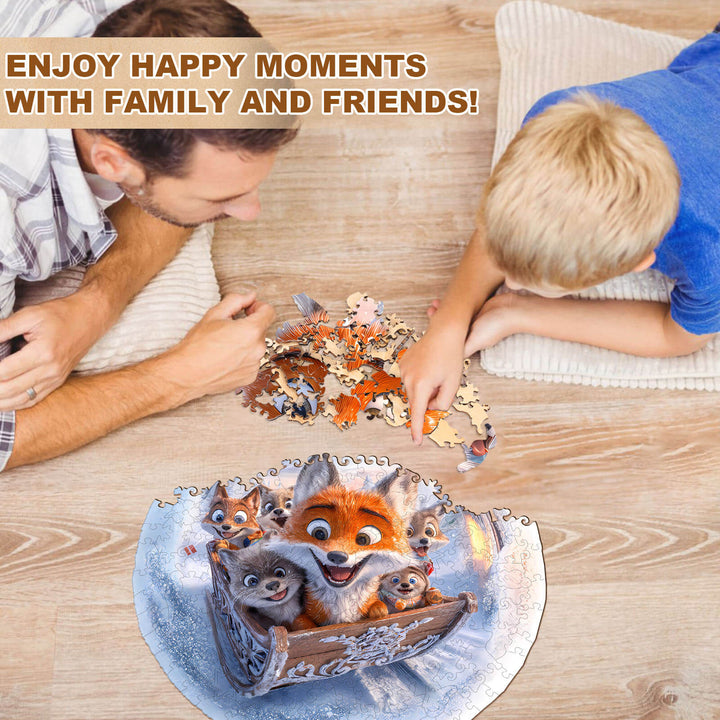 3D Sleigh Fox Wooden Jigsaw Puzzle
