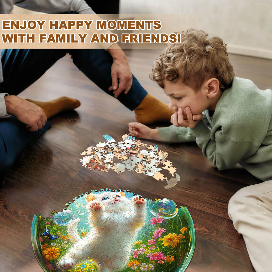 Bubble Cat-2 Wooden Jigsaw Puzzle