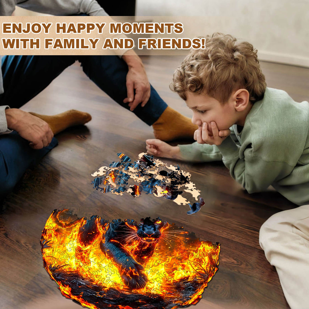 flame panther Wooden Jigsaw Puzzle