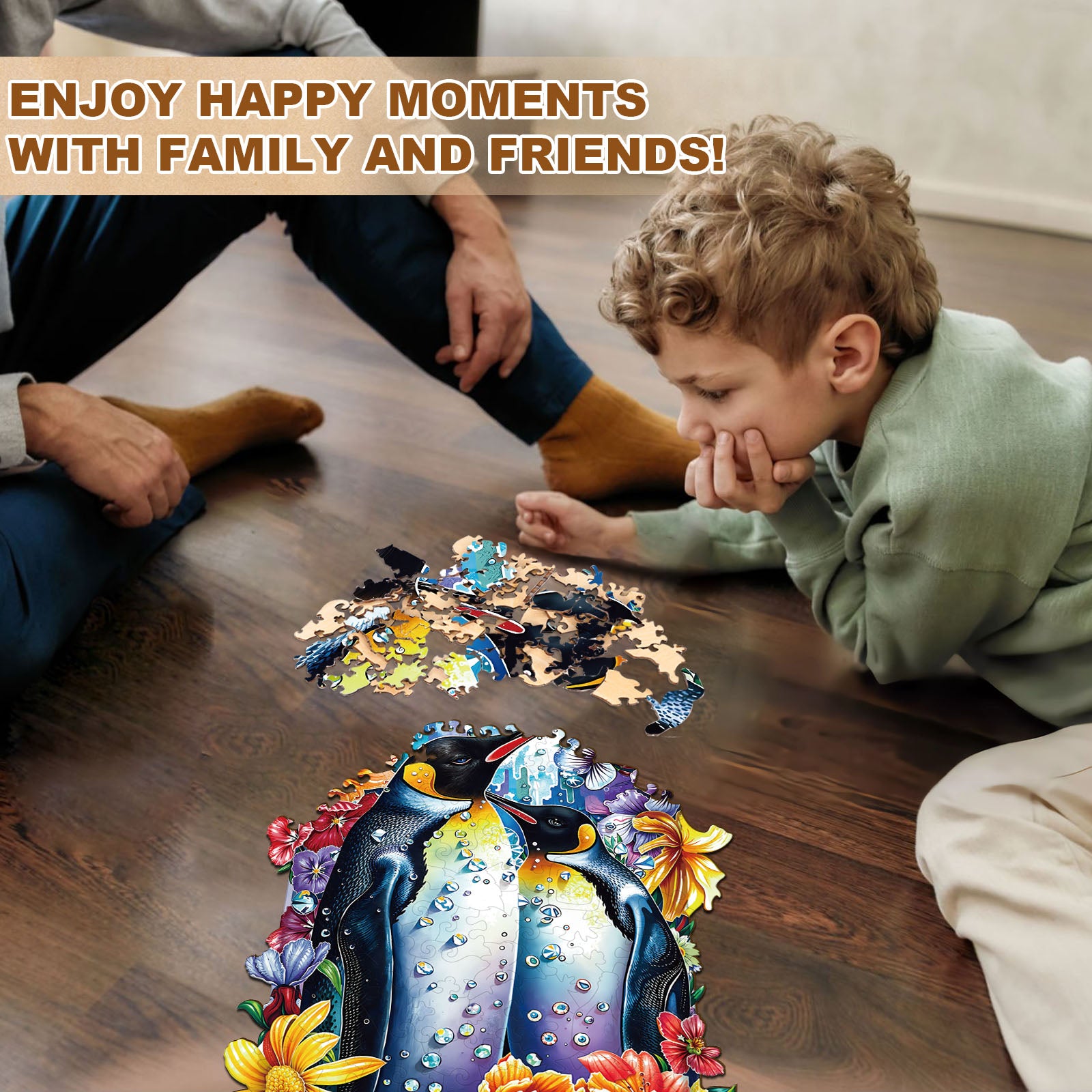 Floral Penguins Wooden Jigsaw Puzzle