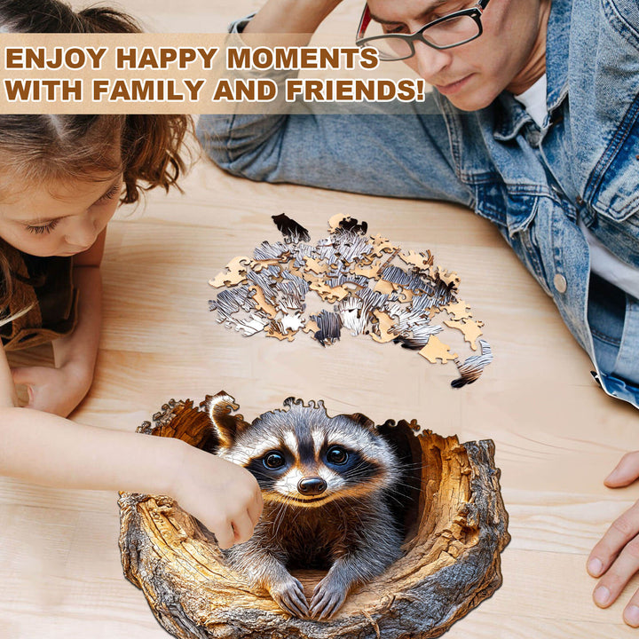 3D Tree Hole Raccoon-1 Wooden Jigsaw Puzzle