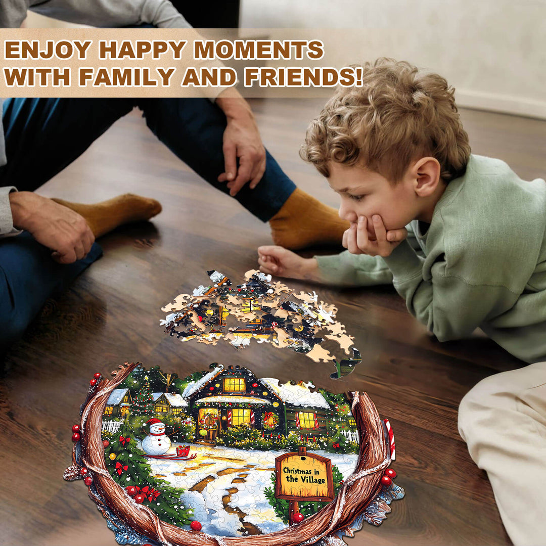 Christmas in the Village Wooden Jigsaw Puzzle