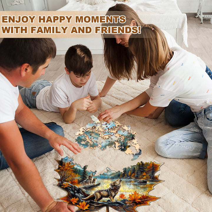 Wolf King autumn Wooden Jigsaw Puzzle