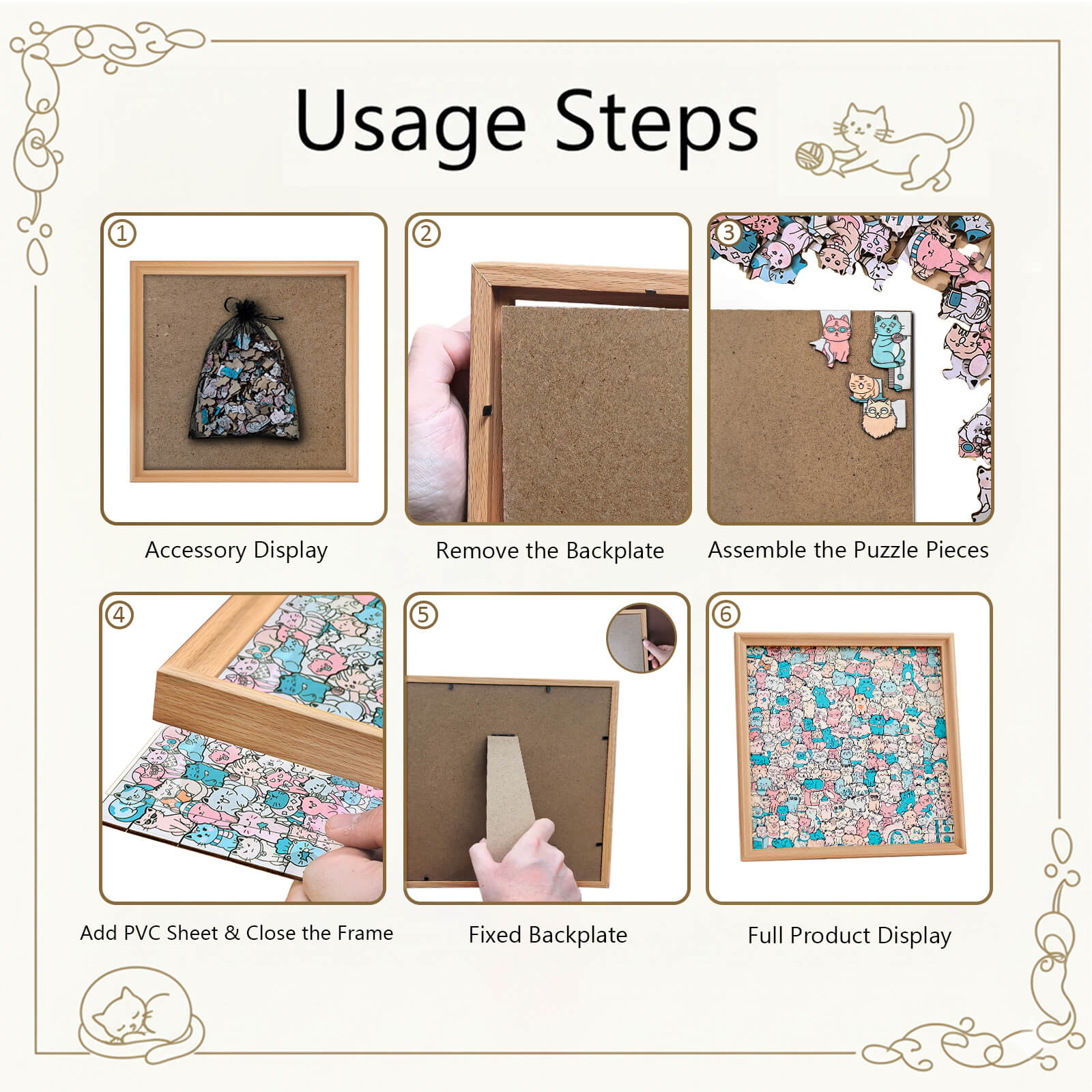 Puzzle carré en bois 200 pièces couleur Morandi en forme de chat adorable