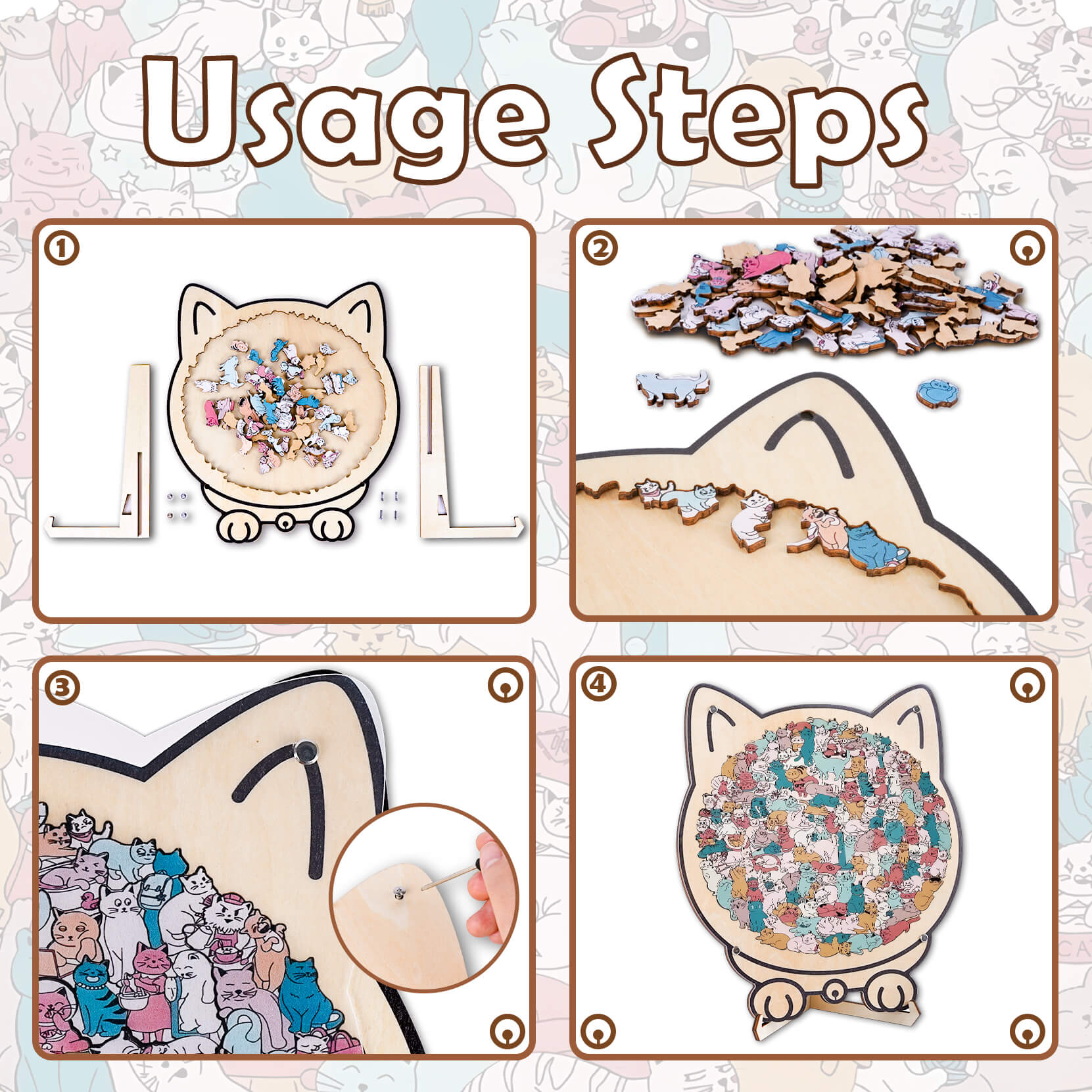 Morandi-Colored Cozy Cat Shaped Wooden Jigsaw Puzzle