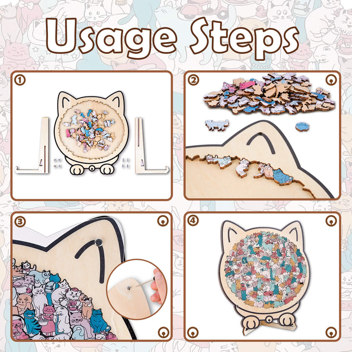 Morandi-Colored Cozy Cat Shaped Wooden Jigsaw Puzzle