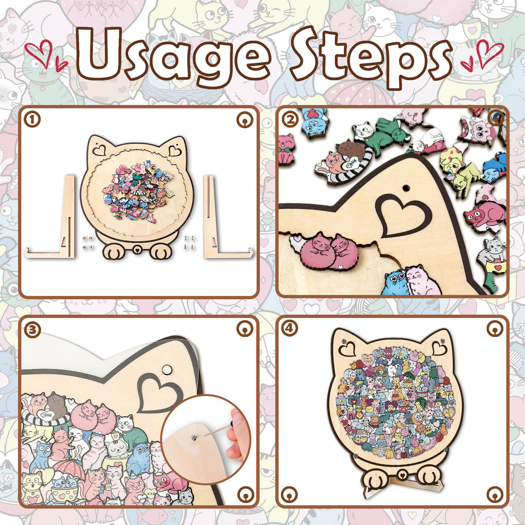 Cute Lover Cat Shaped Wooden Jigsaw Puzzle