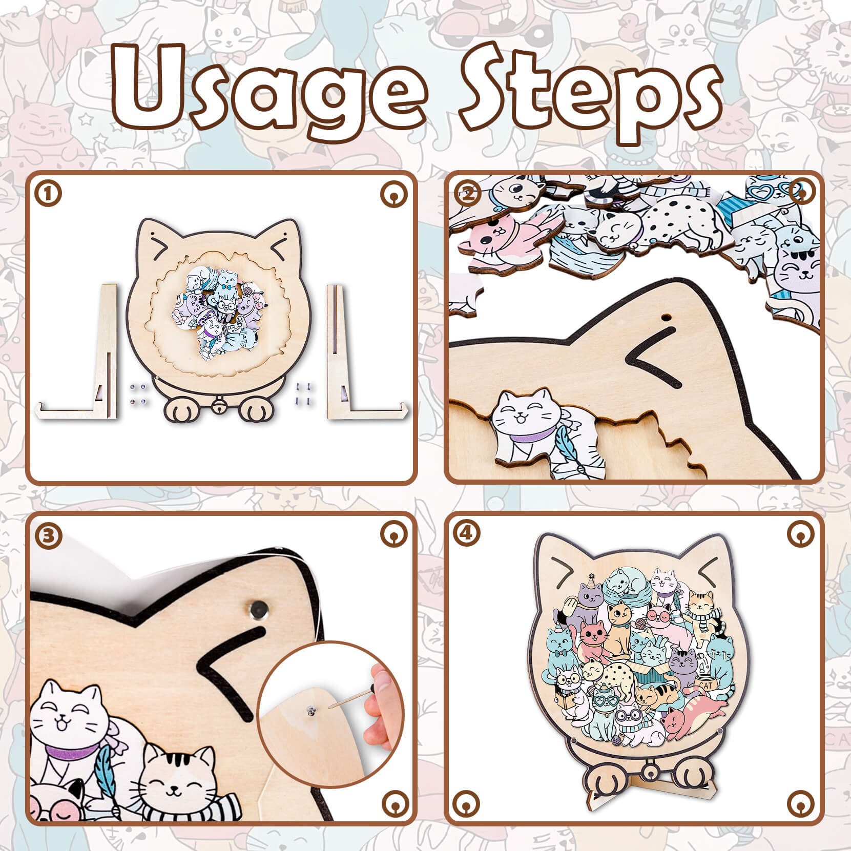 Puzzle en bois en forme de chat mignon pour bébé