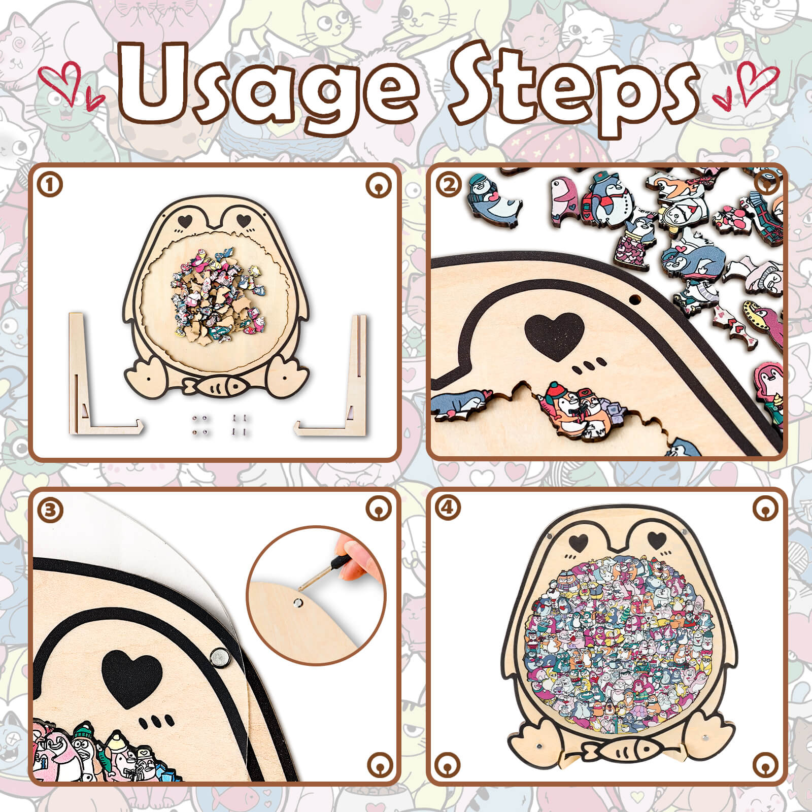Puzzle en bois en forme de pingouin mignon