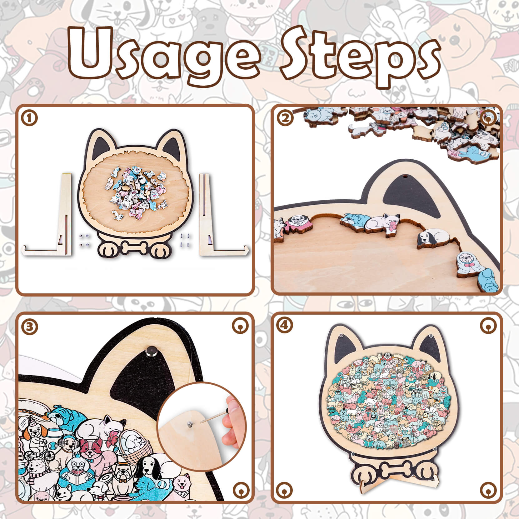 Morandi-Colored Cute Dog Shaped Wooden Jigsaw Puzzle