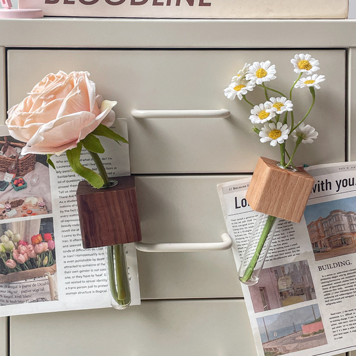Creative Solid Wood Magnetic Wall-Mounted Hydroponic Vase