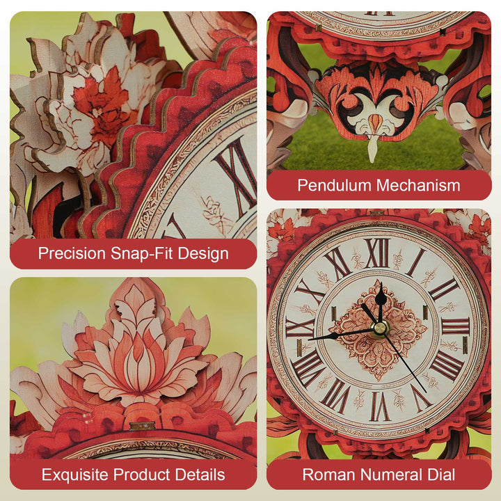 Flor de Llama de Fuego – Reloj de Madera DIY, Kit de Manualidades de Rompecabezas 3D