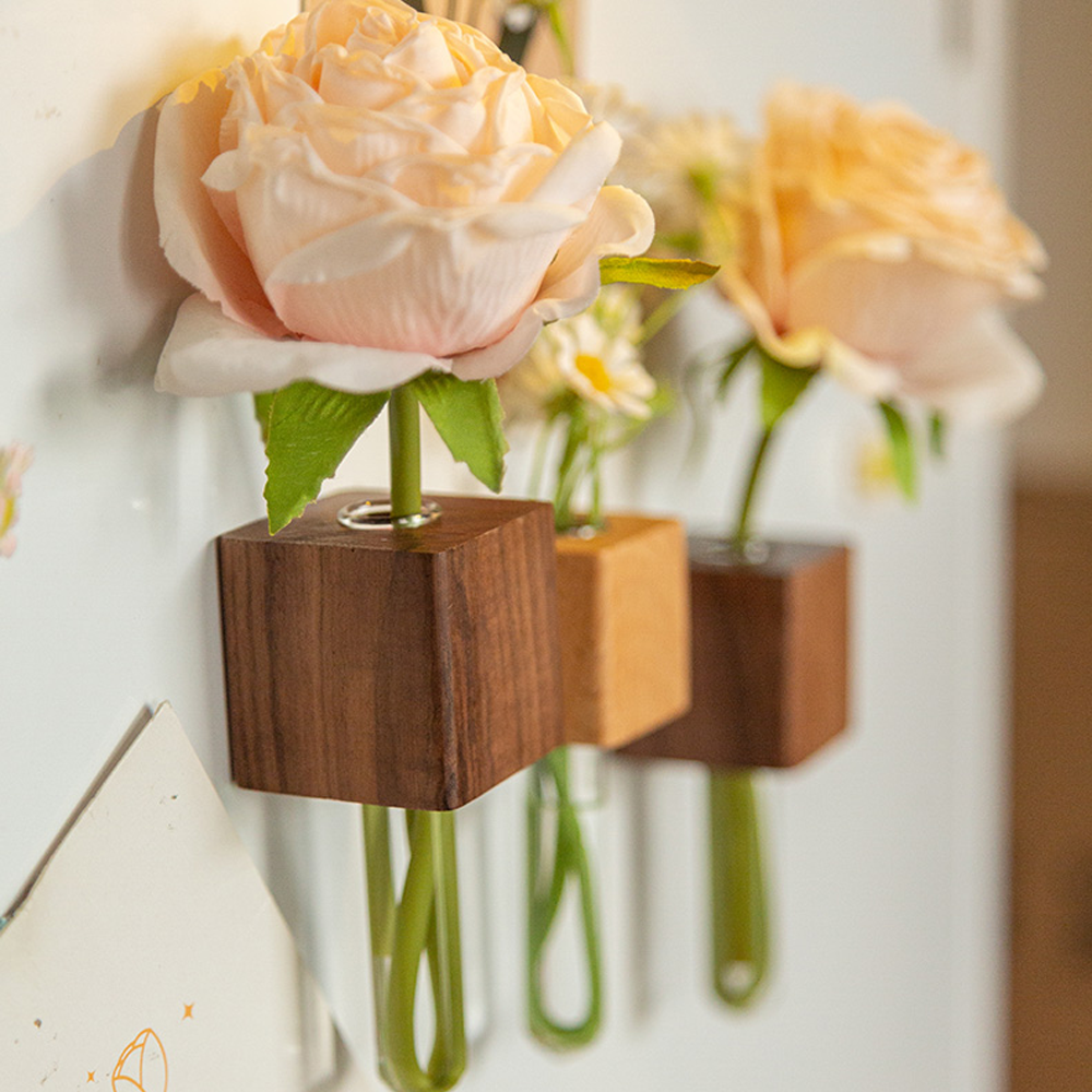 Creative Solid Wood Magnetic Wall-Mounted Hydroponic Vase
