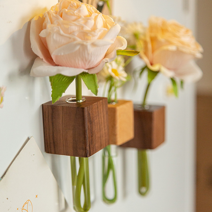 Creative Solid Wood Magnetic Wall-Mounted Hydroponic Vase