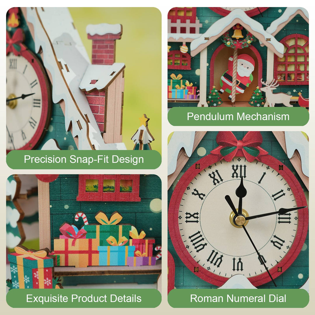 Weihnachts-Schneehäuschen – DIY Holz-Uhr, 3D Puzzle Bastelset