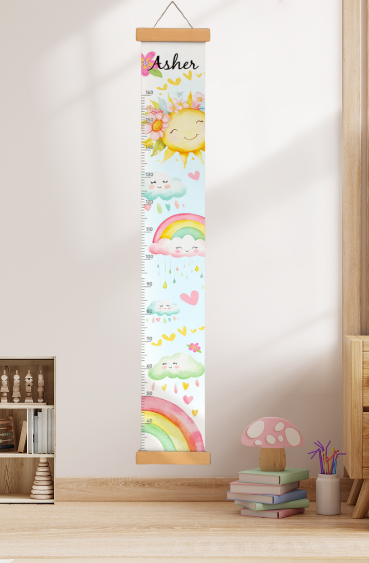 Personalized Sunshine and Rainbow Hanging Canvas Height Ruler