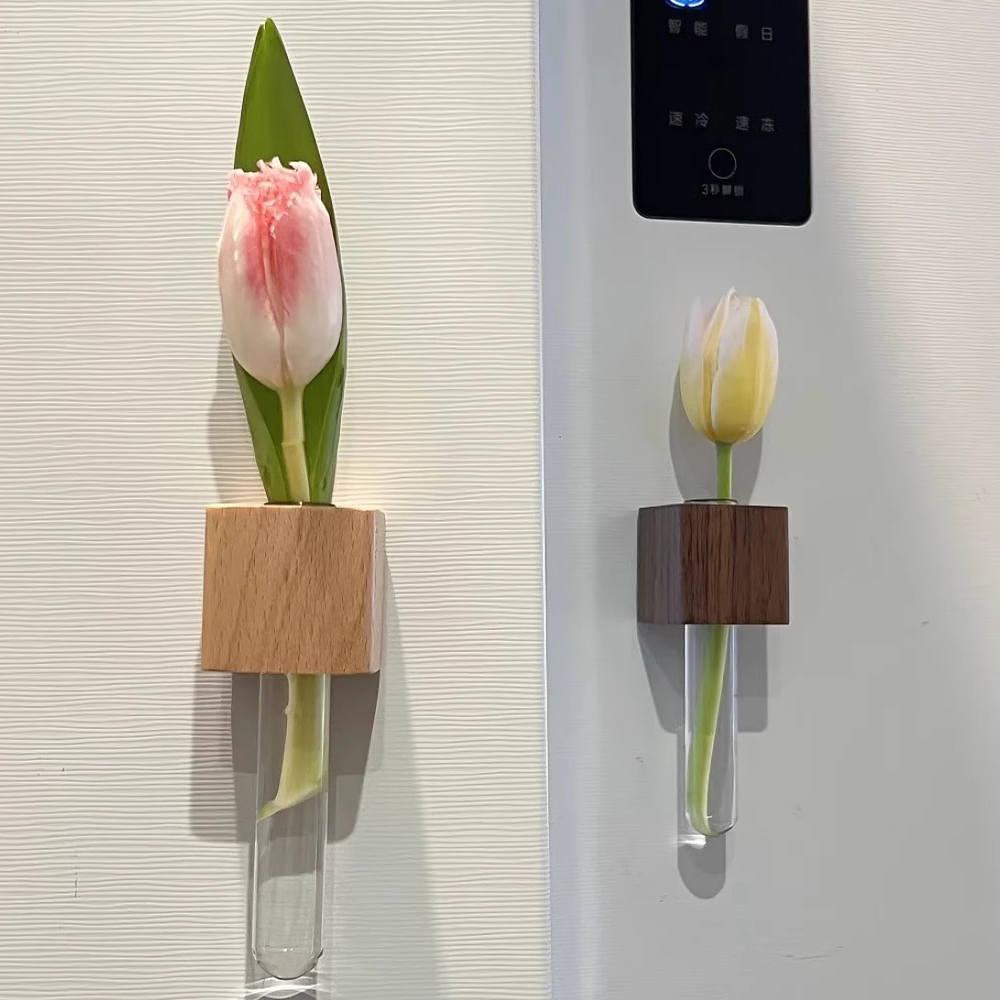 Creative Solid Wood Magnetic Wall-Mounted Hydroponic Vase