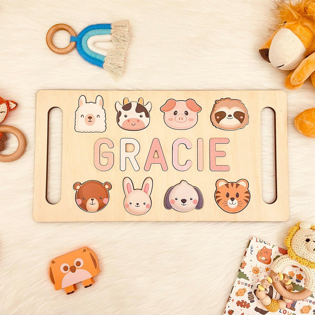 Personalised Wooden Baby Name Puzzle with Handle