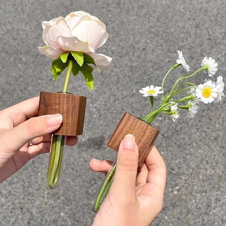 Creative Solid Wood Magnetic Wall-Mounted Hydroponic Vase