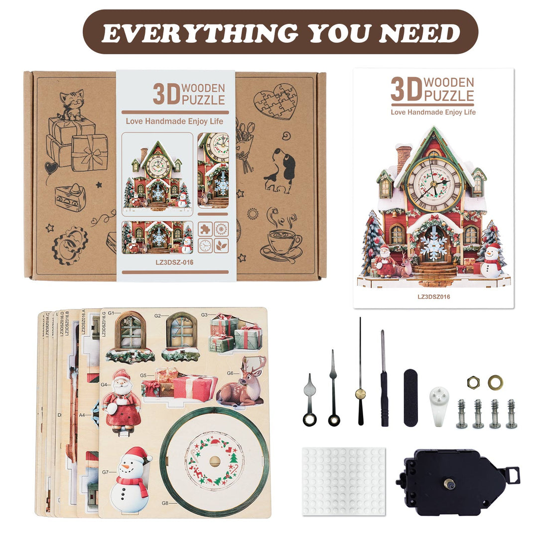 Weihnachts-Haus – DIY Holz-Uhr, 3D Puzzle Bastelset