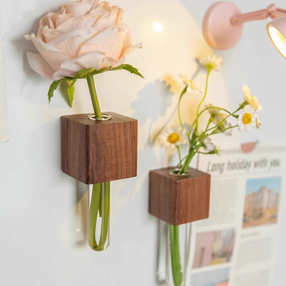 Creative Solid Wood Magnetic Wall-Mounted Hydroponic Vase